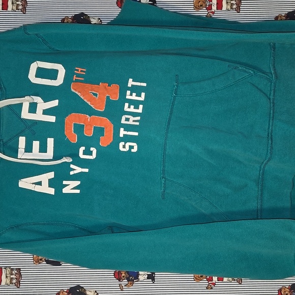 Y2K Aeropostale "AERO NYC 34th Street" Teal Hoodie - Picture 2 of 13